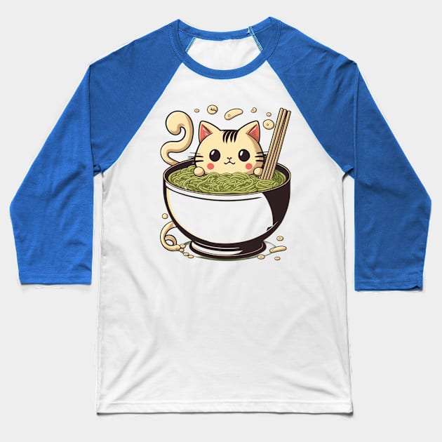 Send Noodles Ramen Eating Food Lover Kawaii Cat Ramen Baseball T-Shirt by Kertz TheLegend